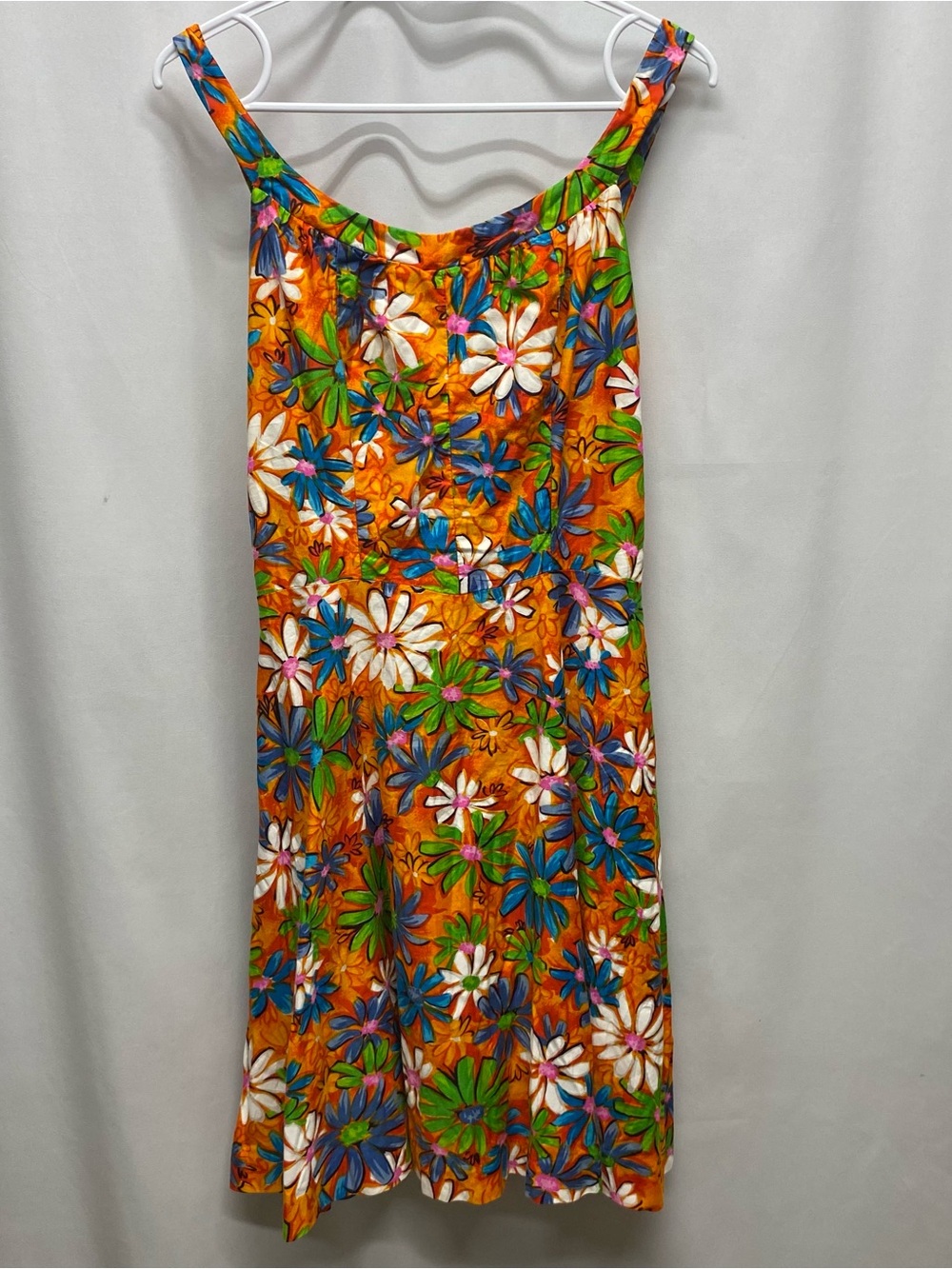 Hawaiian dress womens small medium orange tropical floral smocked zip handmade